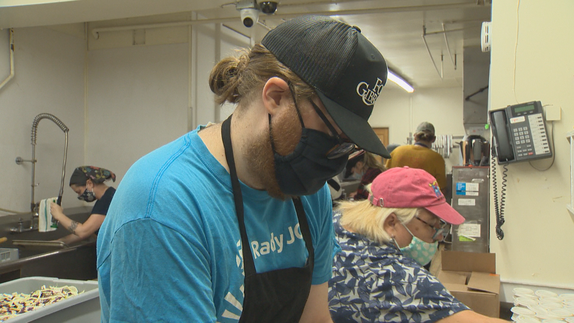 Kitchen volunteer James Young busy at work.