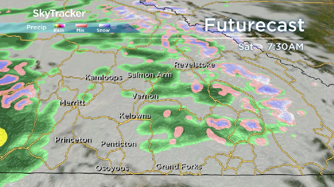 The chance of showers continues in parts of the Okanagan into early Saturday.