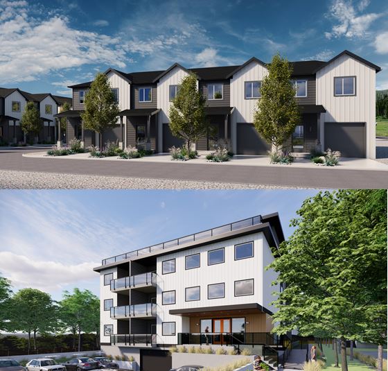 A developer is proposing to build 71 strata townhouse units and 148 purpose-built rental units on an industrial property across from the Penticton campus of Okanagan College.