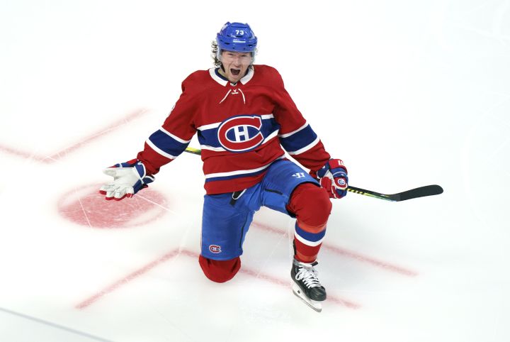 Montreal Canadiens’ Tyler Toffoli celebrates after scoring the winning goal following overtime NHL Stanley Cup playoff hockey action against the Winnipeg Jets, in Montreal, Monday, June 7, 2021.