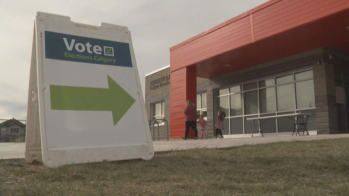 A sign at an advance polling station in Calgary's 2021 municipal election.