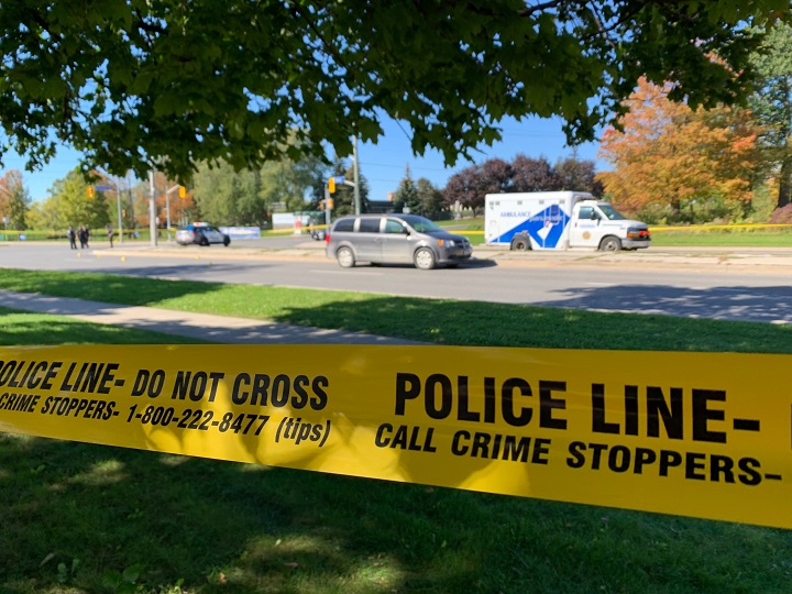 Police on scene after a woman was hit by a vehicle near Danforth Avenue and Birchmount Road.