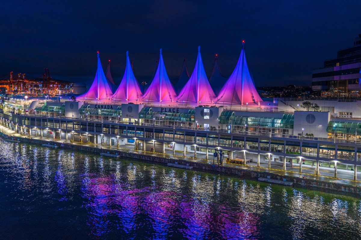 The sails at Canada Place were lit up in pink and blue Thursday night in support of Pregnancy and Infant Loss Remembrance Day.