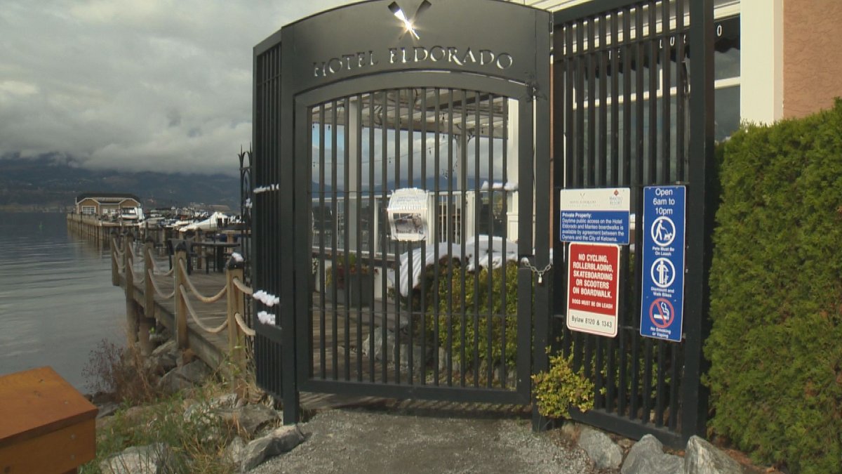 The Hotel Eldorado has locked a gate that stops people from accessing the waterfront near its business. 