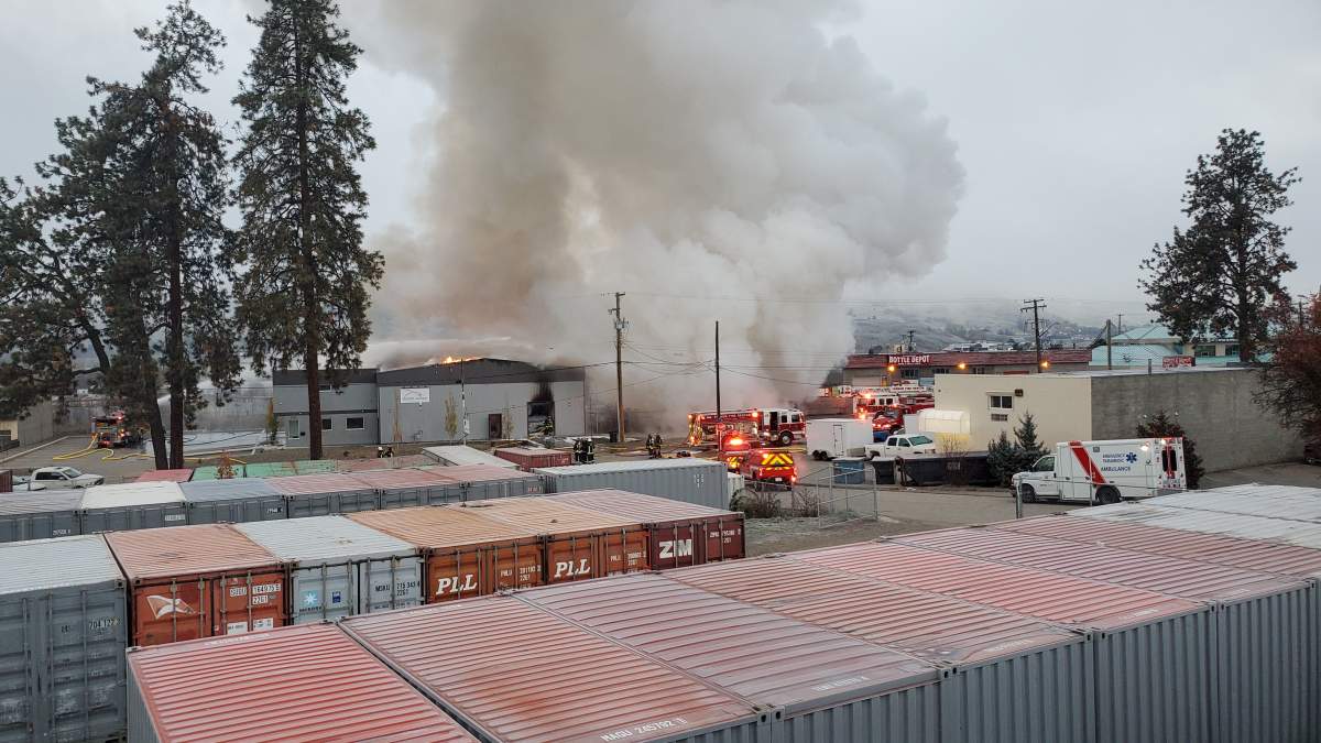 Fire at North Valley gymnastics 4700 31st Street Vernon BC is currently causing a lot of smoke to drift across Vernon.
