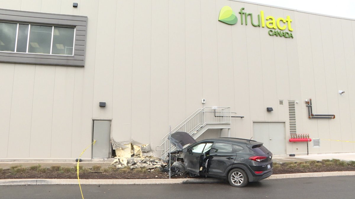 Kingston police say an elderly man lost control of his vehicle and crashed it into a Frulact building Monday. The man may have been in medical distress.