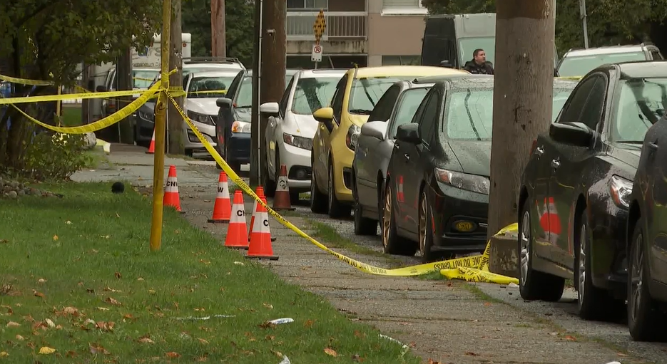 Police tape at the scene of a fight in New Westminster that police say left one man dead. 