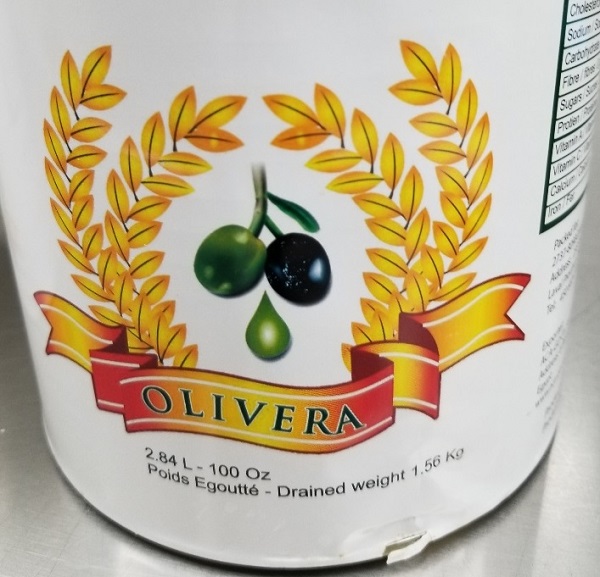 The green and black sliced olives from Distribution Alimentaire Tony were sold in Quebec in 2.84 litre bottles, with a best before date of July 3, 2023.