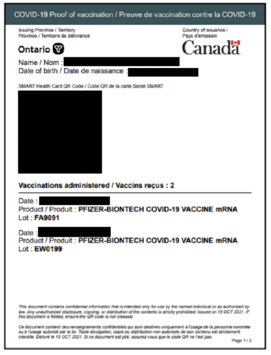Ontarians can begin downloading QR codes for COVID19 vaccine passport