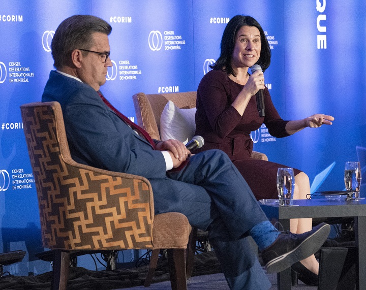 Montreal mayoral candidates Denis Coderre and Valerie Plante take part in a debate, Wednesday, September 29, 2021  in Montreal.