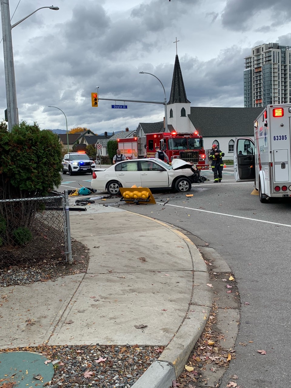A serious crash in downtown Kelowna Sunday afternoon closed the intersection. 