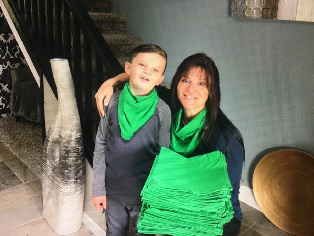 Sam Michiel has ordered more than 100 green bandanas to help raise awareness of the rare genetic condition her son Lucas lives with on international Phelan-McDermid Syndrome day.