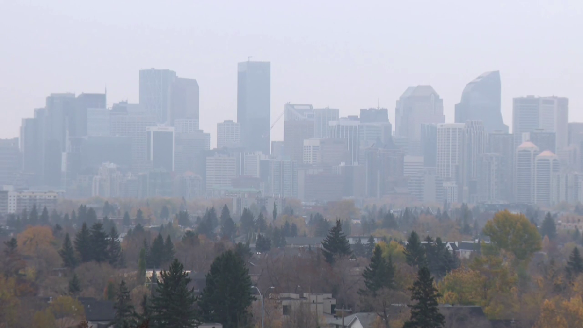 A smoky Calgary is pictured on Wednesday, Oct. 6, 2021.
