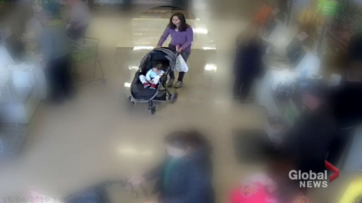 A still image from grocery store video of Jasmine Lovett and Aliyah Sanderson on April 15, 2019.