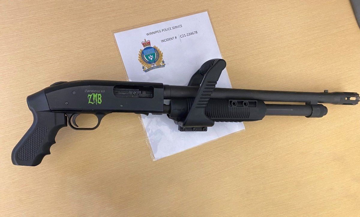 Winnipeg police seized this shotgun from a suspect's vehicle.