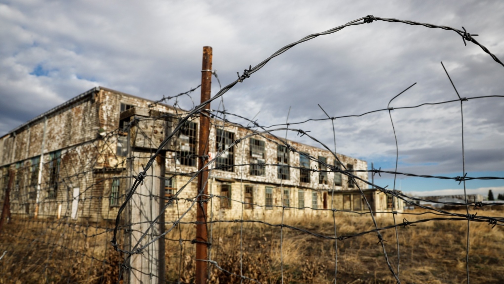 A hangar on the site of a WWII era RCAF training base near Claresholm, Alta. on Nov. 4, 2021.