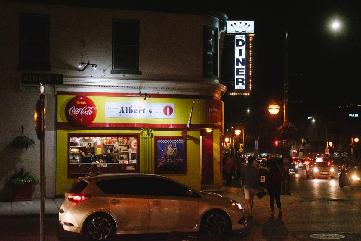 Prince Albert’s Diner during a busy late night on Richmond Row in London, Ont., in July 2017.