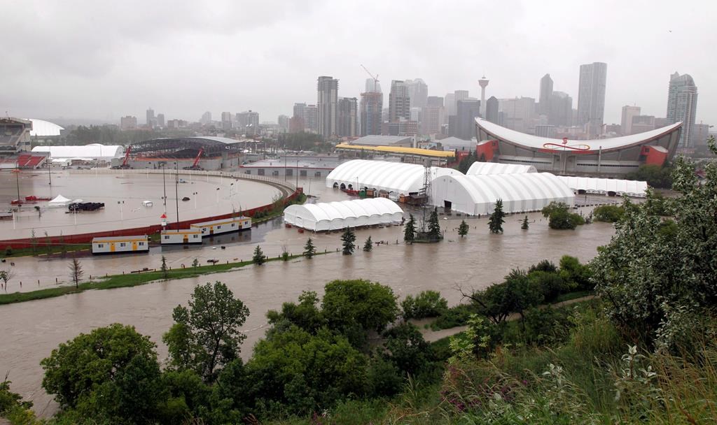 The Calgary Stampede grounds and Saddledome are flooded due to the heavy rains in Calgary on June 21, 2013. 