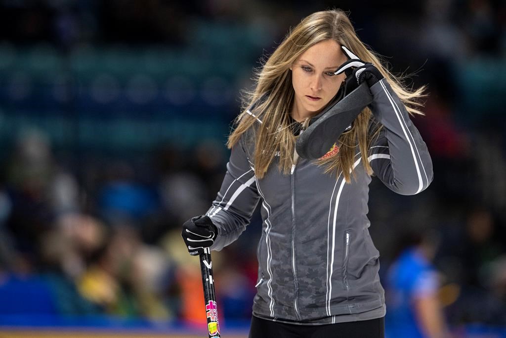 Team Homan Rachel Homan against Team McCarville during Draw 3 of the 2021 Canadian Olympic curling trials in Saskatoon, Sunday, November 21, 2021. THE CANADIAN PRESS/Liam Richards.