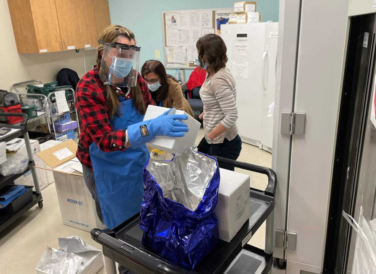 Pediatric Pfizer COVID-19 vaccines arrive in Calgary, Alberta on November 23, 2021.