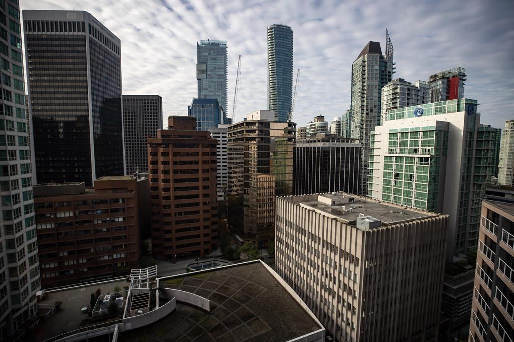 Office towers, hotels and condos are seen in downtown Vancouver on Sunday, Oct. 25, 2020.