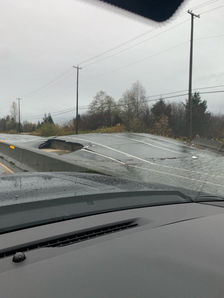 Damage on Highway 11 in Abbotsford.