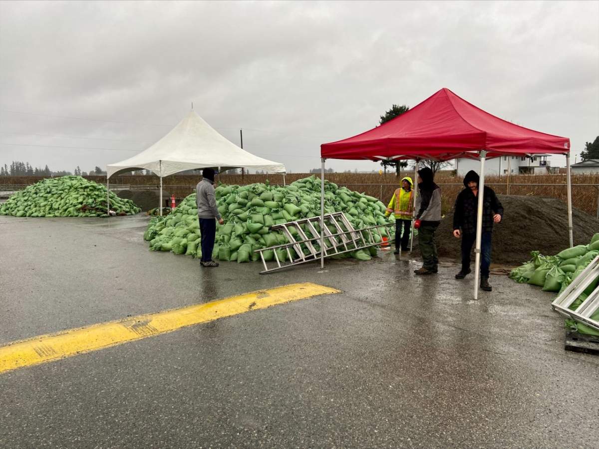Sandbags ready at the Albert Dyck Park Tuesday morning.