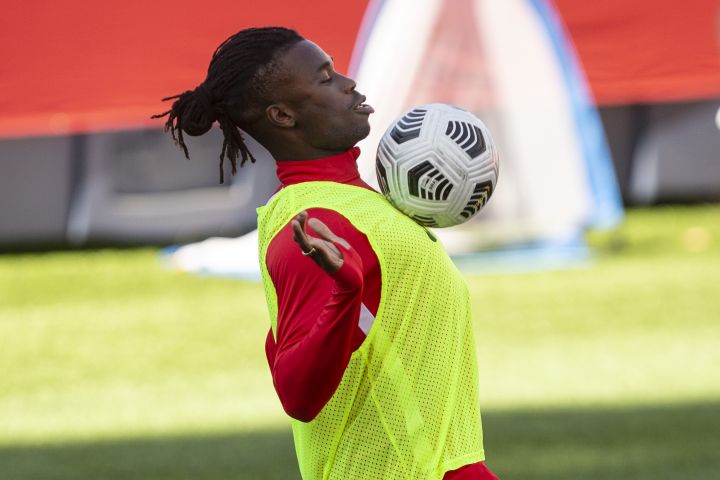 Sam Adekugbe trains with Canada’s national team in Toronto on Wednesday, September 1, 2021, ahead of their World Cup qualifier against Honduras.