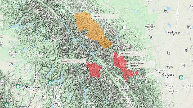 The bulletins pertain to Banff, Glacier, Jasper, Kootenay and Yoho national parks.