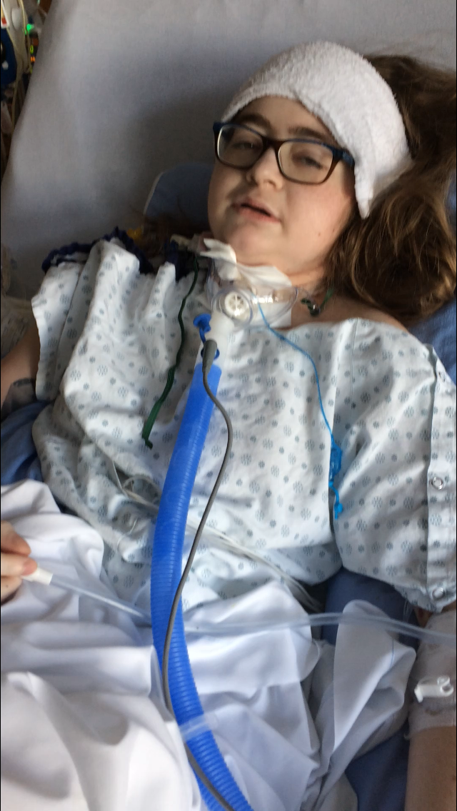 Cassandra Bumpus in hospital due to double-lung transplant surgery.