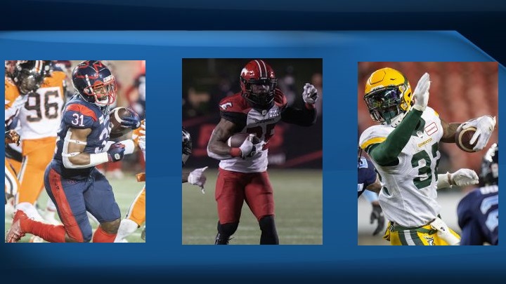 The CFL's top three rushers are up for this year's Most Outstanding Player award, as Montreal's William Stanback, Calgary's Ka'Deem Carey and Edmonton's James Wilder Jr. were nominated by their respective teams.