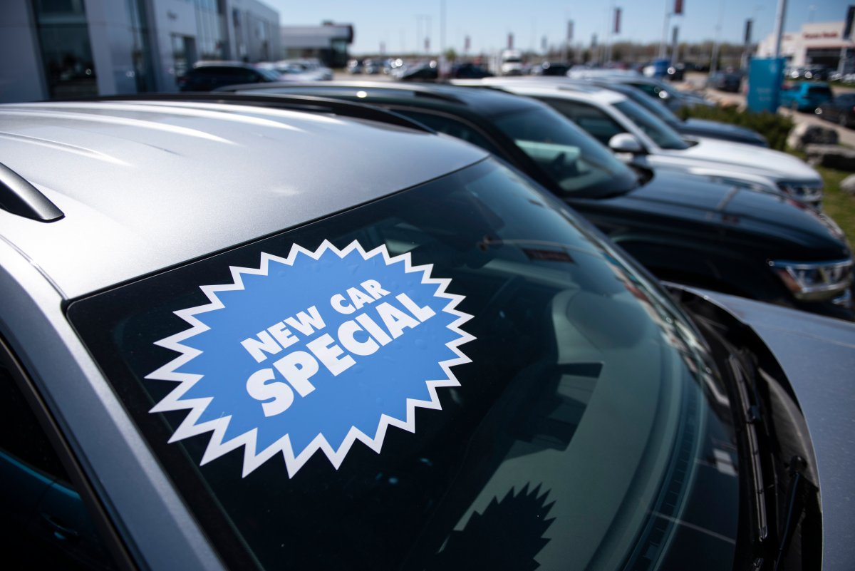 A new vehicle for sale is seen at an auto mall in Ottawa, on Monday, April 26, 2021. 