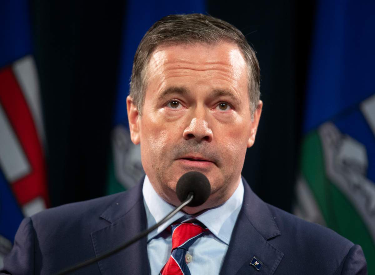 Alberta Premier Jason Kenney answers questions at a news conference where the provincial government announced new restrictions because of the surging COVID cases in the province, in Calgary, Alta., Friday, Sept. 3, 2021.