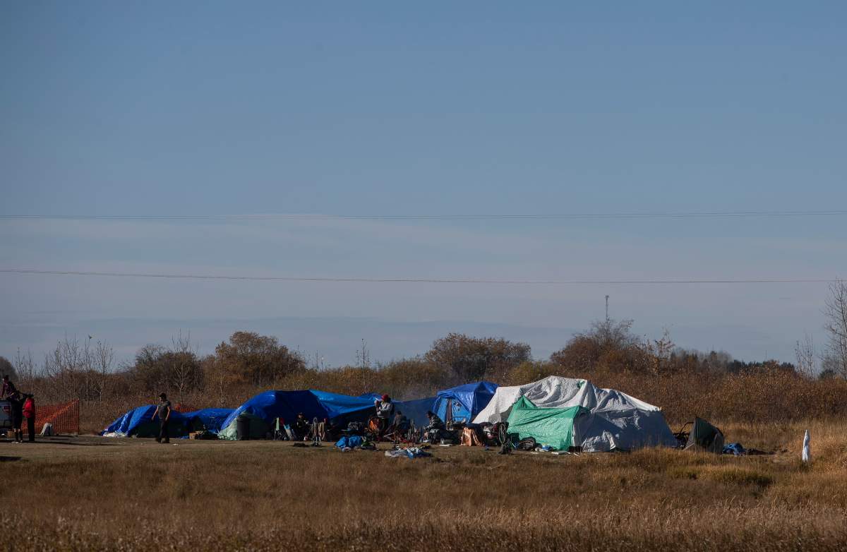 A homeless encampment set up in Wetaskiwin, Alta., is shown on Saturday, Oct. 9, 2021.
