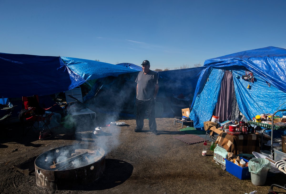 FILE: Alvin Johnson is seen at a homeless encampment set up in Wetaskiwin, Alta., on Saturday, Oct. 9, 2021. 