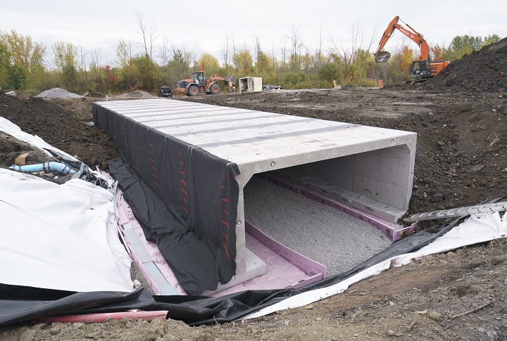 A wildlife corridor to help preserve the western chorus frog is seen under construction in Longueuil, Que. on Friday, October 15, 2021. 