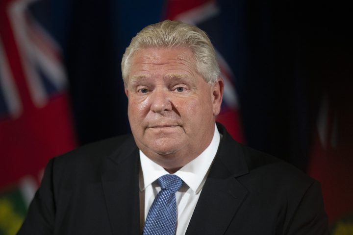 Ontario Premier Doug Ford attends a press briefing in Toronto, Friday, Oct. 22, 2021.