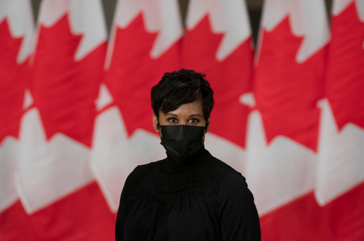 Minister for Women and Gender Equality Marci Ien arrives for a news conference, Tuesday, October 26, 2021 in Ottawa.  THE CANADIAN PRESS/Adrian Wyld.