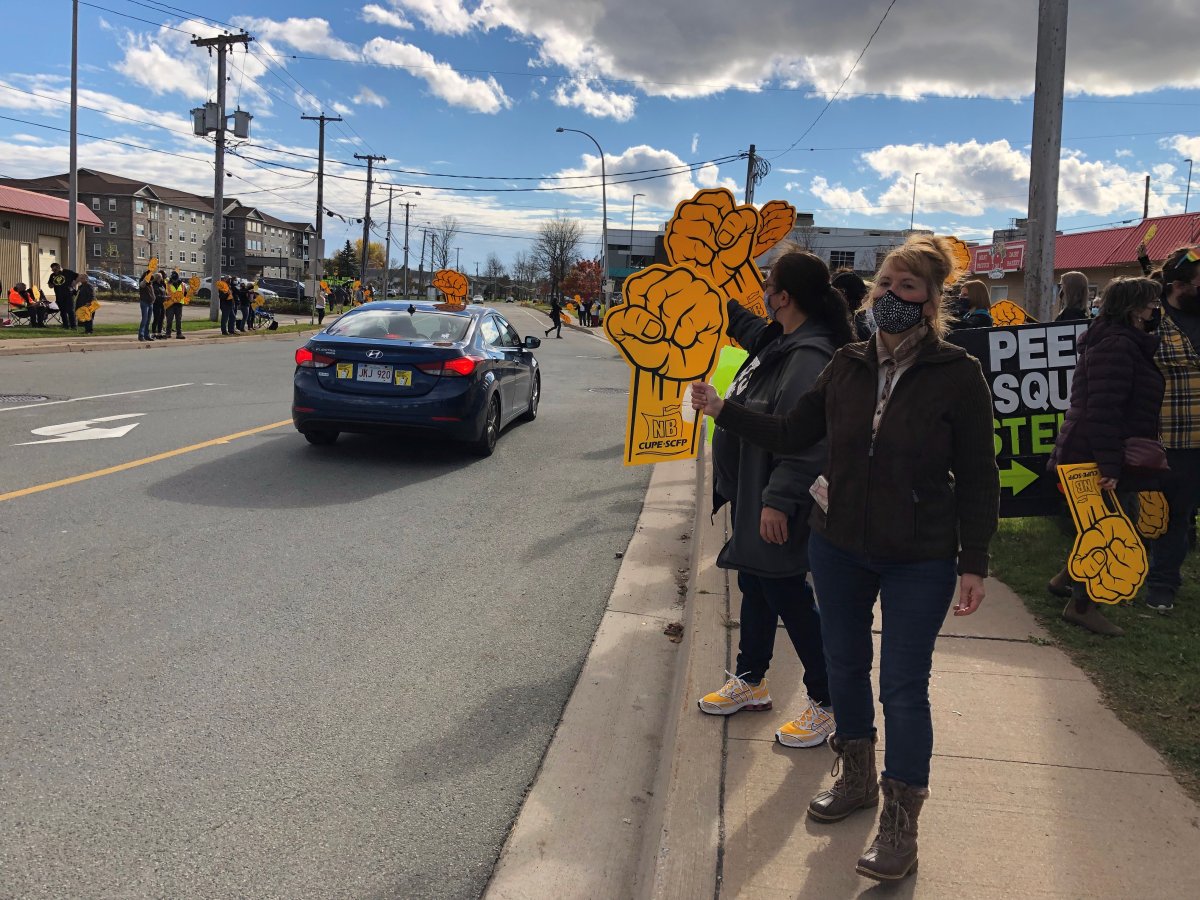 Dozens of CUPE members picketed in the north end of Saint John on Monday, November 1, 2021.