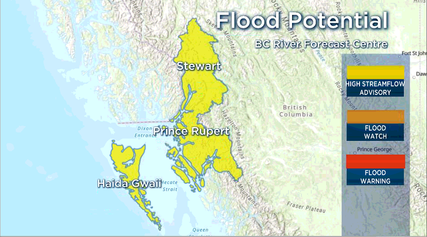 A high streamflow advisory has been issued by the B.C. River Forecast Centre for the North Coast.