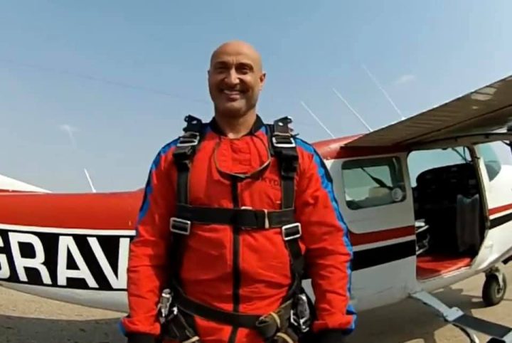 Dr. Youssef Al-Begamy is photographed during a skydiving experience.