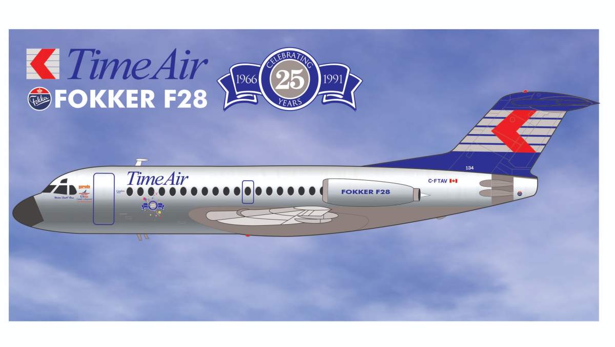 A rendering of the Fokker F-28-1000 used by Time Air that the Time Air Historical Society plans to return to Lethbridge.