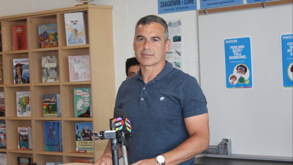 HWDSB education director Manny Figueiredo during a presser at Shannon Koostachin Elementary School, Hamilton in 2020.
