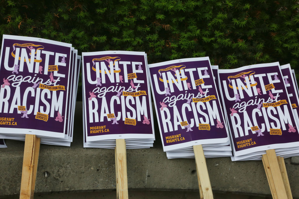 Rally against racism and support for migrant workers rights in downtown Toronto, Ontario, Canada, on June 16, 2019. The  Unite Against Racism Rally in Toronto was part of a Cross-Canada Day of Action as rallies took part across the country to promote migrant and racial justice and to denounce white supremacy and racism which has been on the rise across the country.  (Photo by Creative Touch Imaging Ltd./NurPhoto via Getty Images).