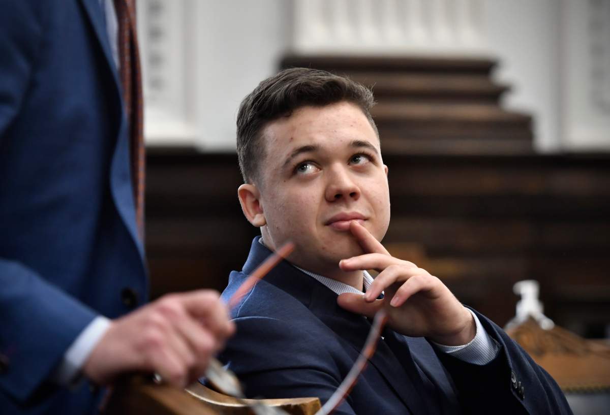 Kyle Rittenhouse is seen in a courtroom during his trial