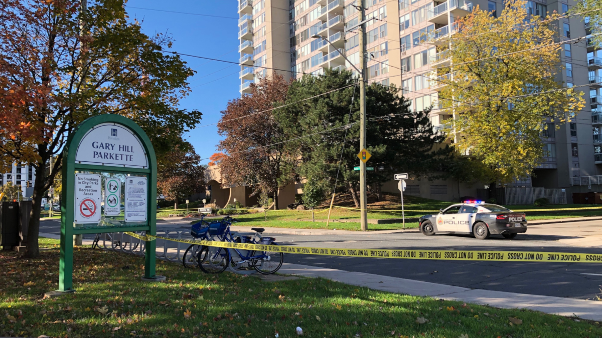 Hamilton police on Queen Street North Monday Nov. 1, 2021 investigating an early morning shooting.  
