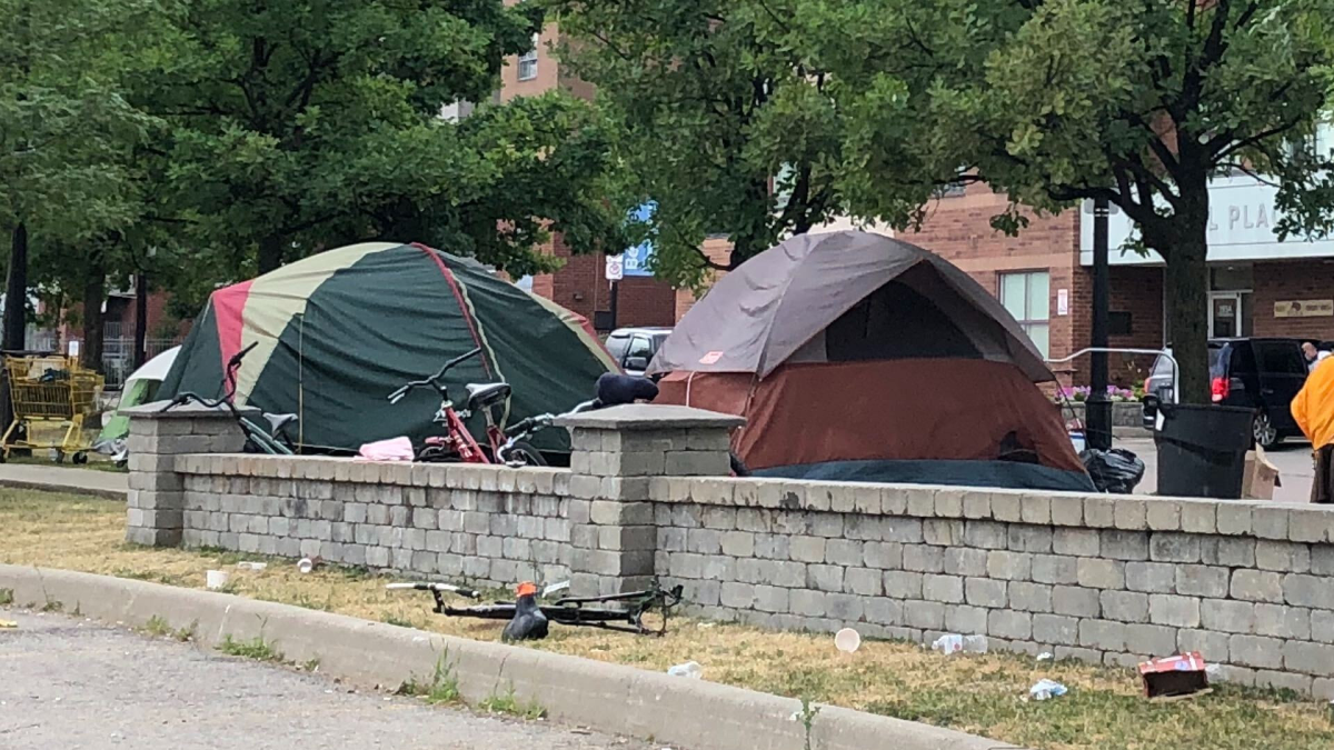 An encampment on Ferguson Street North in Hamilton, Ont. July 2020.
