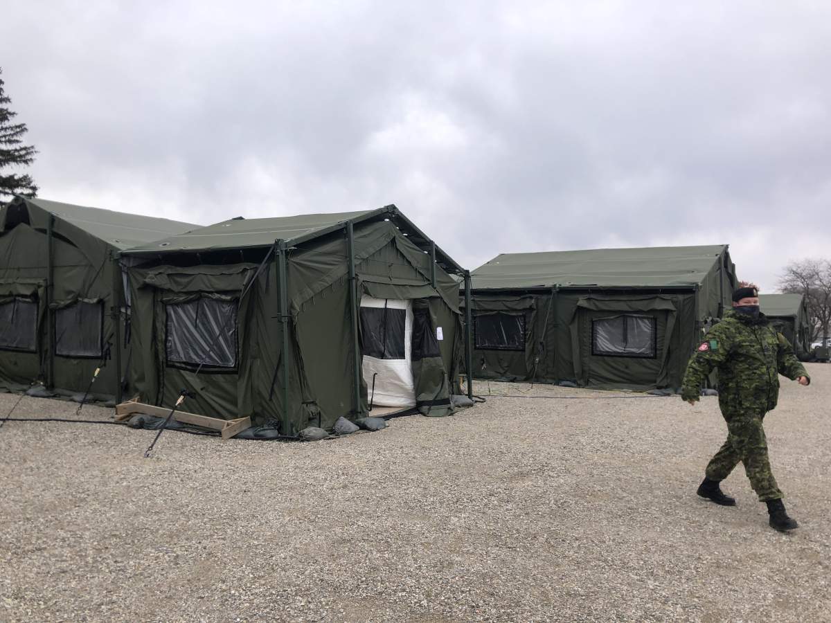 A semi-permanent tent-like structure is set up on the ground of Wolseley Barracks, which can house up to 150 soldiers and services as a mobile command base. Nov. 20, 2021