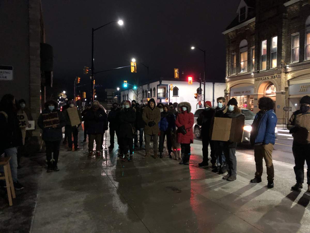 The rally, titled Allies in Solidarity with the Wet’suwet’en, happened at 6 p.m. across from the Aeolian Hall in London Ontario Nov. 26, 2021.