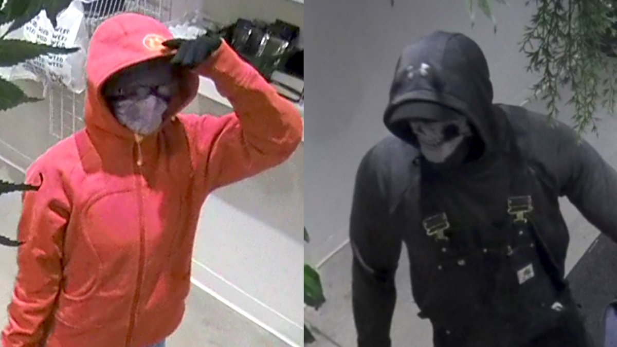 A photo of two suspects sought by Kelowna RCMP who allegedly robbed a cannabis store in downtown Kelowna on Sunday night.